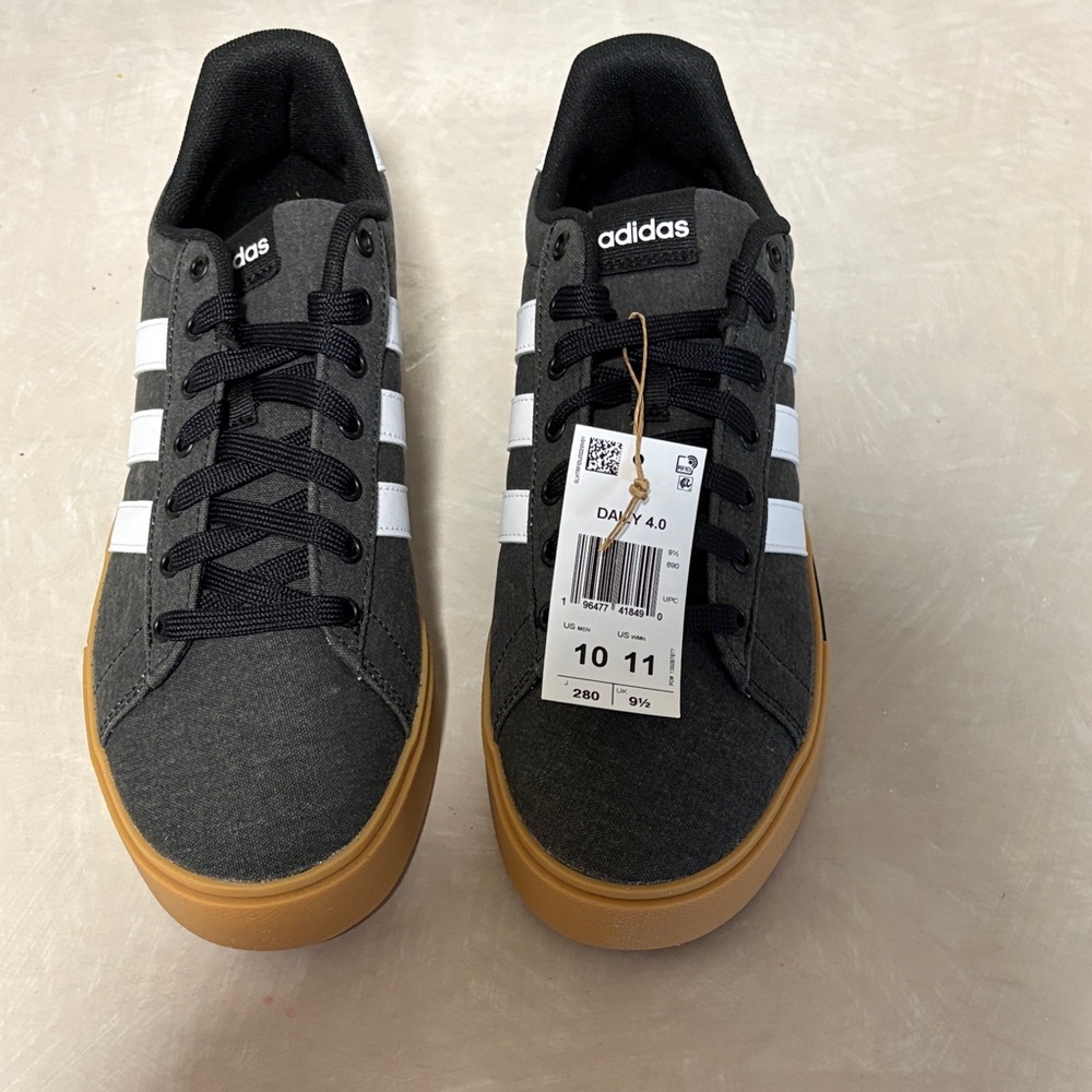 Adidas Charcoal and White Sneakers with Tan Sole